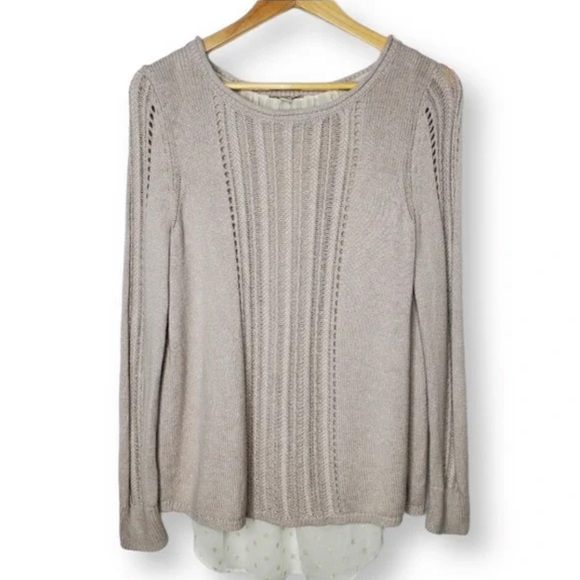 LUCKY BRAND Split Open Back Sweater Sheer Layered Knit Metallic Shimmer Boho S M - Picture 6 of 14